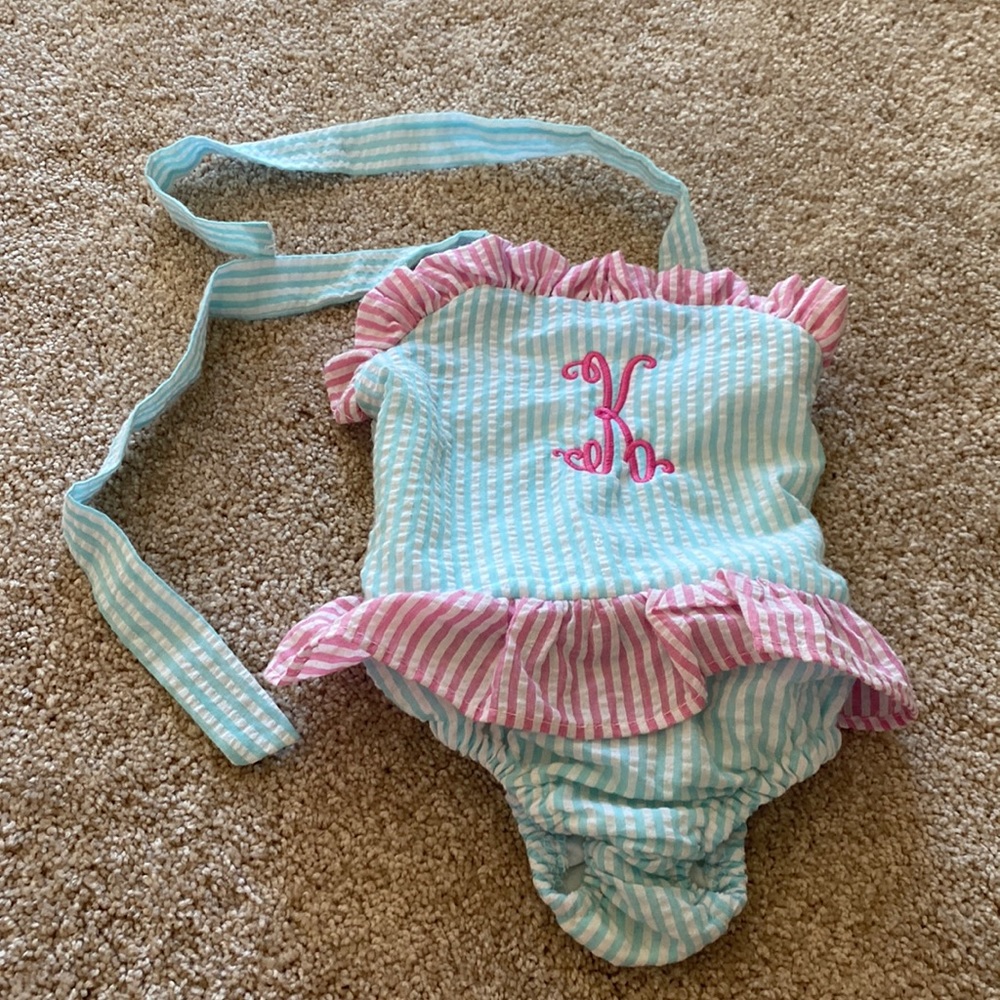 One piece seersucker K swimsuit